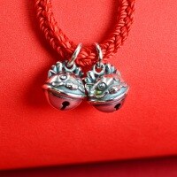 wholesale Metal material pure silver dragon zodiac bell birth year pendant DIY bracelet red cord accessory keychain charm-Antique model (5000502)