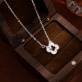 wholesale 999 Silver Ice Crushed Double Loop Four-Leaf Clover Necklace for Women, Minimalist Luxury Slim Waist Pendant Chain-0-0