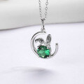 wholesale Genuine 18K White Gold Inlaid with Emerald Adorable Rabbit on the Moon, Available in 9K and 14K, Direct from Manufacturer-0-1