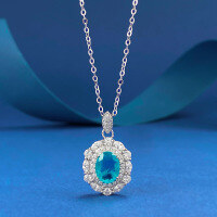wholesale S925 Silver New Zofia Jewelry Simulated Paraiba Green Zircon 7*9 Necklace European and American Pendant for Women-N131 Paraiba color 925 silver