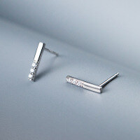 wholesale S925 Silver Nalan One-word Diamond Inlaid Ear Studs, Korean Style Mini Basic Geometric Long Bar Earrings G8054-S925 silver pair gold model 925 silver