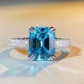 wholesale S925 Sterling Silver Ring for Women, Sea Blue Topaz Cross-Border Hit Classic Four-Paw Pagoda Square Setting High-Carbon Diamond Silver Jewelry Wholesale-0-3
