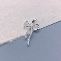 wholesale Sterling Silver with Diamond Bow Love Silk Long Pendant Fashion Minimalist Niche High-end Sense Jewelry Factory Wholesale-Pure Silver Bow Pendant Pure Silver