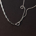 wholesale S925 silver asymmetrical double-layer hollow heart necklace chain retro women's choker D9069-0-2