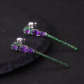 wholesale S925 Sterling Silver European Style Dragonfly Natural Topaz Earrings with Group-Set Amethyst and Colored Gemstones, Medium-Long Length-0-0