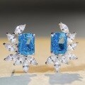 wholesale S925 Sterling Silver Ice-Cut Earrings with Aquamarine Gemstone, Full Diamond Marquise Wheat Zircon Earrings for Women Wholesale-0-2