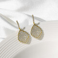 wholesale 18k Gold Plated S925 Silver Geometric Leaf Full Moissanite Round Women's Luxury Earrings-0-2