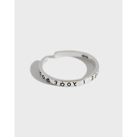 wholesale 925 Sterling Silver AR737-1 Korean Vintage Greek Classical Letter Text Ring Open Adjustable Silver Index Finger Ring-Vintage Silver [No. 14/Adjustable] &gt; Opening adjustable