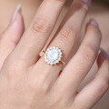 wholesale S925 Sterling Silver Classic Sunflower Natural Cream Blue Moonstone Ring-0-2