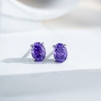 S925 Sterling Silver Classic Four-Prong Ice-Cut Radiant Cut Purple Diamond Stud Earrings-Purple - ED158  925 Silver