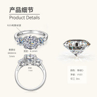 Sterling Silver Three-Stone Moissanite Wedding Ring, Geometric Luxury Women's Accessory.-Three-stone sparkling ring  US size 4