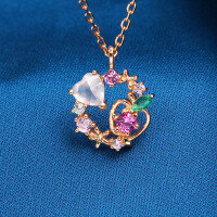 wholesale 925 Silver Korean Fairy Tale Snow White Heart-shaped Pink Crystal Red Apple Necklace Rose Gold Collarbone Chain for a Girly Look-Snow White Red Apple Necklace 925 Silver