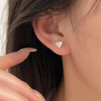 wholesale S925 Sterling Silver Minimalist Heart Stud Earrings for Women, Korean Ins Trendy Versatile Elegant Unique Earrings-Glaze Heart
