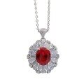 wholesale S925 silver jewelry red ruby 9*11 necklace women's collarbone chain vintage style pendant-0-4