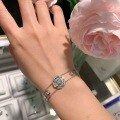 wholesale 18k White Gold S925 Silver Plated French Chic Openwork Camellia Bracelet with 4mm Moissanite for Women-0-5