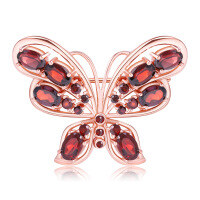 wholesale S925 silver designer-style natural gemstone brooch with butterfly design and classical elegance, featuring genuine garnet-Natural garnet brooch