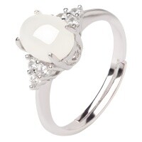 wholesale 925 Silver Inlaid White Jade Open-Ended Women's Ring with Certificate, Cheongsam Style Natural Jade Jewelry Adjustable Hetian Jade Ring-White jade about 6*8mm&gt; opening adjustable