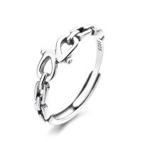 wholesale S925 Sterling Silver Interlocking Chain Link with Blue and Purple Zircon Ring, Minimalist Korean Style Index Finger Ring-637J/approx. 2.4g Adjustable opening