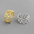 wholesale S925 Sterling Silver Korean Version INS Minimalist Niche Wide Hollow Open-Ended Adjustable Ring for Women, Versatile Silver Ring-0-4