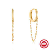 wholesale S925 Sterling Silver Classic Versatile Chain Hoop Earrings with Minimalist Fringe-Gold 925 silver