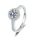 S925 Sterling Silver D Color Moissanite 1 Carat Full Diamond Ring, Adjustable Plated White Gold-0-4