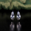 wholesale S925 sterling silver leaf-shaped natural topaz earrings with crystal accents, small and delicate-0-4