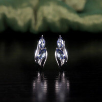 wholesale S925 sterling silver leaf-shaped natural topaz earrings with crystal accents, small and delicate-Icy blue plated crystal earrings