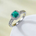 wholesale S925 Silver Simulated Emerald 5*5 Sugar Loaf Ring, Daily Fashion Minimalist Style-0-2