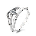 wholesale S925 sterling silver bamboo joint and leaf open ring, small and unique design, fresh and sweet pastoral style, women's index finger ring-0-6
