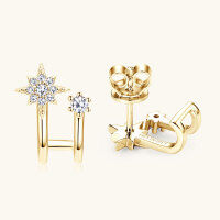 wholesale S925 Sterling Silver Moissanite Eight-Pointed Star Earrings for Women, High-End Fashion Starry Sparkle Ear Accessories Wholesale-White 0.07 carat+0.07 carat