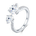 925 Silver Square Moissanite Open Ring, Women's Light Luxury High-End Fashion Minimalist Style-0-10