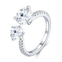 925 Silver Square Moissanite Open Ring, Women's Light Luxury High-End Fashion Minimalist Style.-R16057 Moissanite 2 carats + 1 carat + 15 stones  US size 5/Hong Kong size 11