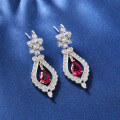 wholesale S925 Sterling Silver Cross-Border Radiance Earrings Inlaid with High-Carbon Diamond Zircon Ruby Dangle Earrings Wholesale for Women-0-3