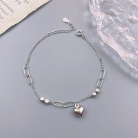 wholesale S925 Sterling Silver Fashion Ins Style Patchwork Three-Dimensional Heart Minimalist Silver Bracelet, Small and Exquisite Temperament Versatile Peach Heart Accessory-Silver Heart Bracelet 925 Silver