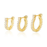 wholesale S925 Sterling Silver Single Row Zircon-Embedded U-Shaped Threaded Earrings, Fashionable Minimalist and Trendy Ear Accessories-Inner diameter 8mm (single)