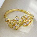 wholesale 18K Gold Plated 925 Sterling Silver Small and Personalized Tree Branch Ring with Zircon Inlay for a High-End Feel, Popular on Live Streams and Red Book-0-1