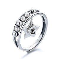 wholesale S925 Sterling Silver Retro Geometric Star Pendant Ring Ins Korean Japanese Style Fashion Index Finger Ring for Women-071J/approx. 2.6g Adjustable opening