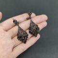 wholesale S925 Sterling Silver Black Gunmetal European and American Style Vintage Gemstone Earrings with Garnet and Luxurious Crystal Accents-0-3