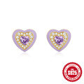 wholesale 925 Sterling Silver New Heart-shaped Colorful Diamond Enamel Drop Earrings,-0-8
