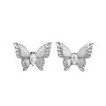 wholesale S925 Sterling Silver Vintage Botanical Butterfly Earrings with Brushed Finish, Dreamy and Versatile High-End Earrings-0-4