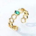 wholesale S925 silver Japanese lightweight luxury geometric bee open ring for women, Mori girl style romantic small bee with green zirconia-0-4