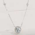 wholesale S925 Sterling Silver Moissanite Necklace for Women, Round Bezel Micro-Set Fashion Pendant, High-End Sense of Luxury and Versatility-0-0