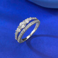 wholesale S925 Silver Daily Fashion Elegant Double Row Ring with Round White Diamonds for Cross-Border E-Commerce-0-2