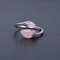 wholesale S925 silver designer-style high-end adjustable ring with natural pink chalcedony gemstone-0-1