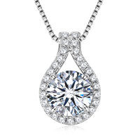 Sterling Silver Fashion Luxury Moissanite Necklace Cross-Border Wholesale-Flower Bud Necklace [White Gold] 8mm  925 Silver