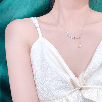 wholesale S925 Sterling Silver High-end Exquisite Adjustable Bamboo Leaf Pendant Necklace for Women, Minimalist Design, Chinese Style-Bamboo Leaf Pearl Retractable Necklace/Approx. 2.22g>TL012705