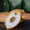 wholesale 925 Silver Gold-Plated with Ice Glutinous Rice Jadeite, Authenticated Light Luxury Hanfu Accessory Jade Pendant Peace Buckle-0-3