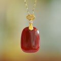 wholesale 925 silver gold-plated with certificate, new Chinese style zodiac red agate chalcedony pendant "Wushi Pai" gift-0-7