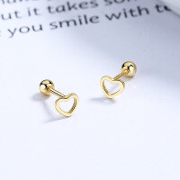 wholesale 925 Sterling Silver Hollow Heart Ear Studs For Women, Minimalist Ins Style Small Helix Earrings, Niche Design Ear Accessories-Gold/pair