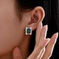 wholesale S925 silver new rectangular 2ct Zambian-color lab-grown emerald 7*9 sparkling stud earrings for women-0-2